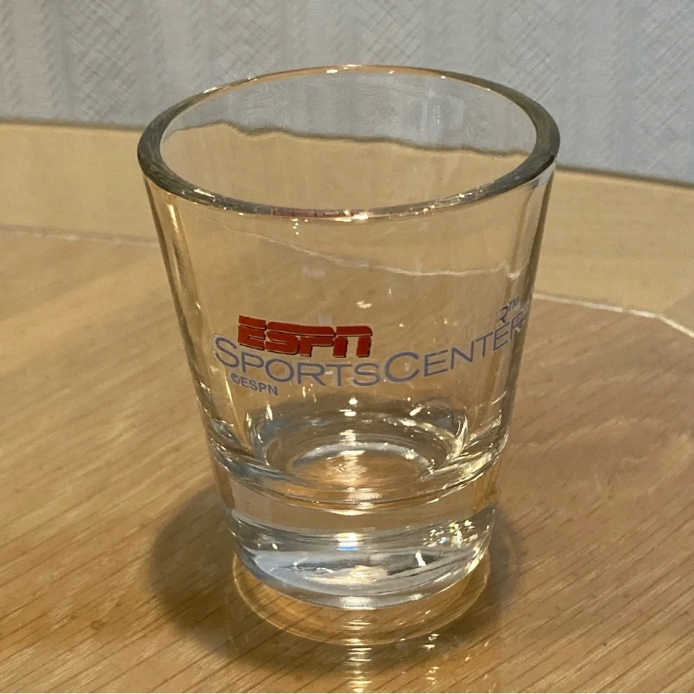 Vintage ESPN SPORTS CENTER Shot Glass 1990s. 2.5 inches tall.